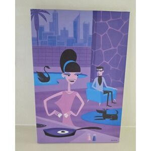 Shag Style Mid Century Modern Retro Lounge Canvas Art Print Purple 8x12in